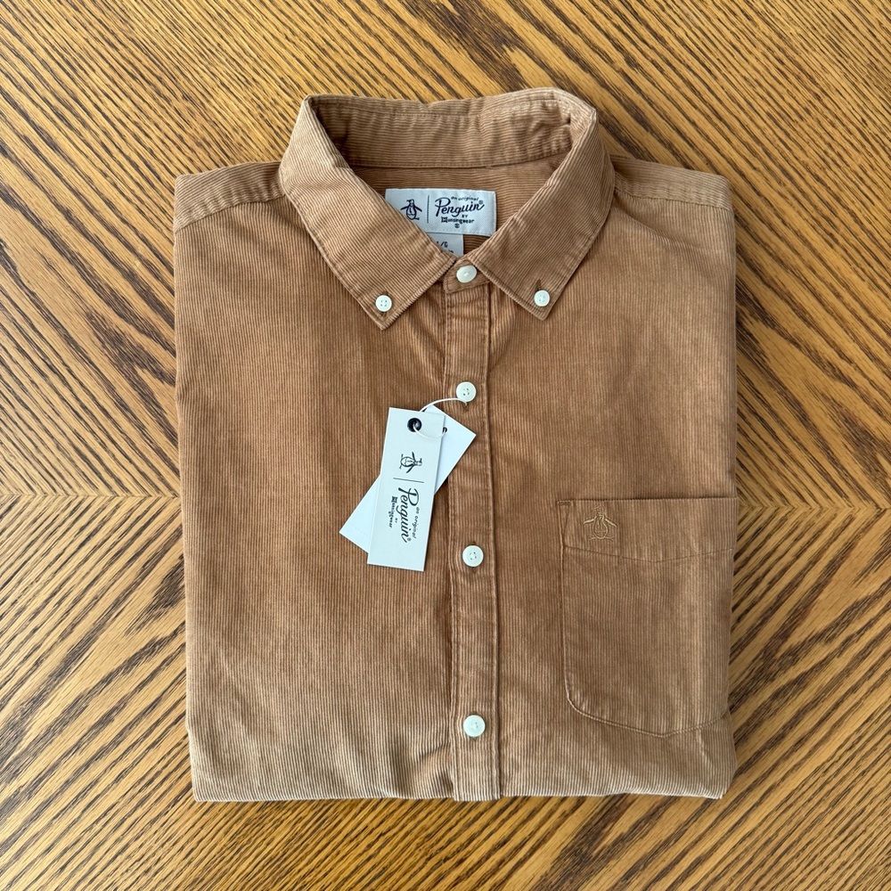ORIGINAL PENGUIN Corduroy Button Down Shirt - Tiger's Eye